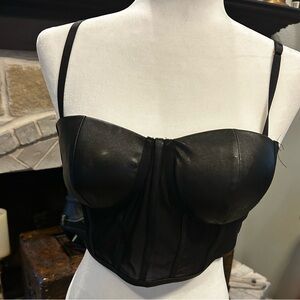 Haute Monde Black Faux Leather Bustier Crop Top
